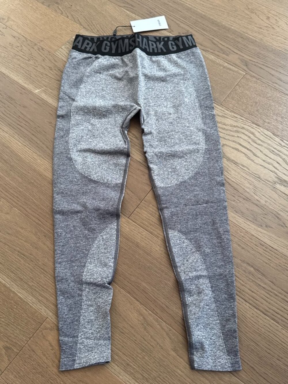 Gymshark Flex Leggings. Logo Waste Black/Charcoal Marl, Size Large NWT